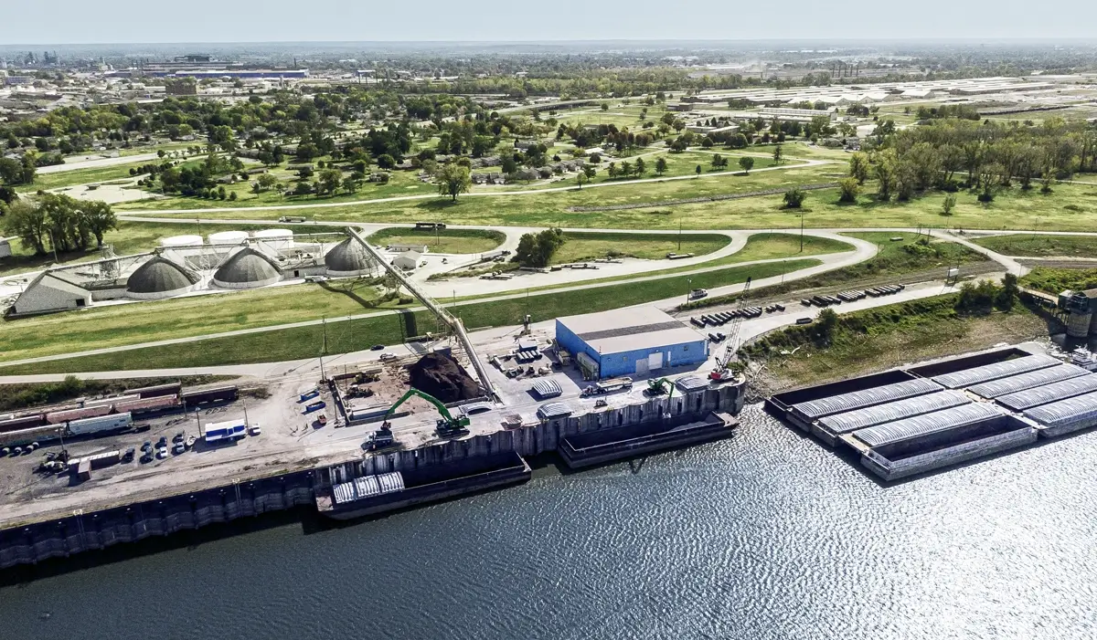 Aerial view of industrial riverside Aerial view of industrial riverside